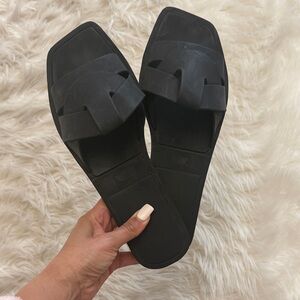 Zara Black Woven Strap Slide Sandals
